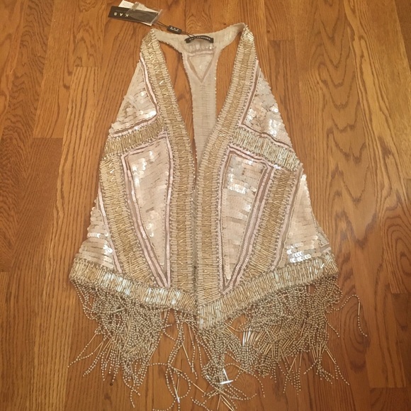 KAS New York Beaded Fringe Festival Vest XS - Picture 5 of 13